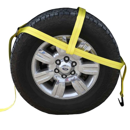 Us Cargo Control Yellow Adjustable Tow Dolly Strap with 2 in Top Strap and Flat Hook WNADJ2-DRING-FH